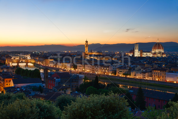 Florence, Arno River and Ponte Vecchio after sunset, Italy Stock photo © fisfra