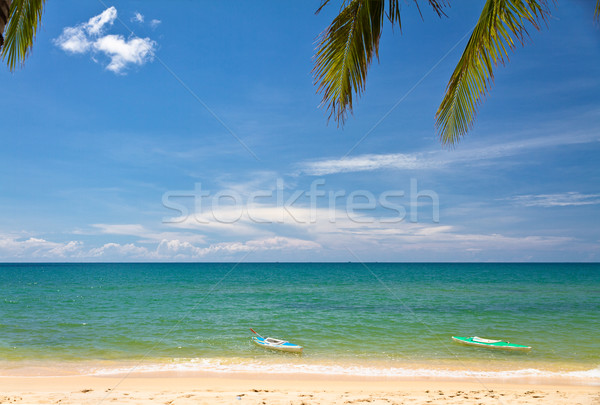 Sand beach with canoes in Phu Quoc close to Duong Dong, Vietnam Stock photo © fisfra