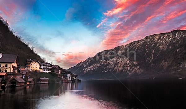 Lake Hallstatt at sunset, Salzkammergut, Austrian Alp Stock photo © fisfra