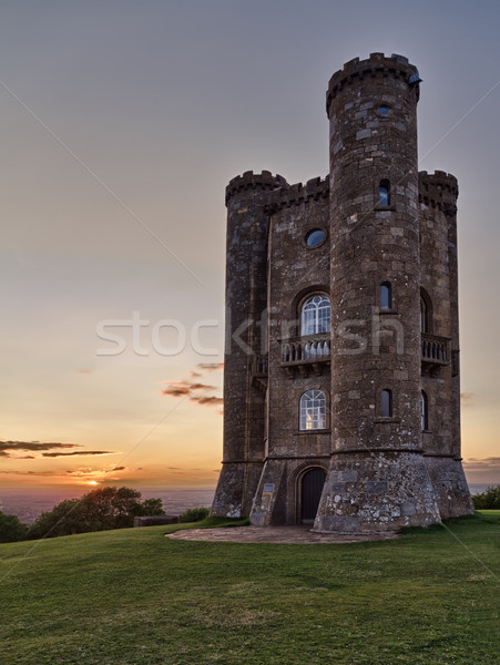 Broadway Tower with valley view at sunset Cotswolds, UK Stock photo © fisfra