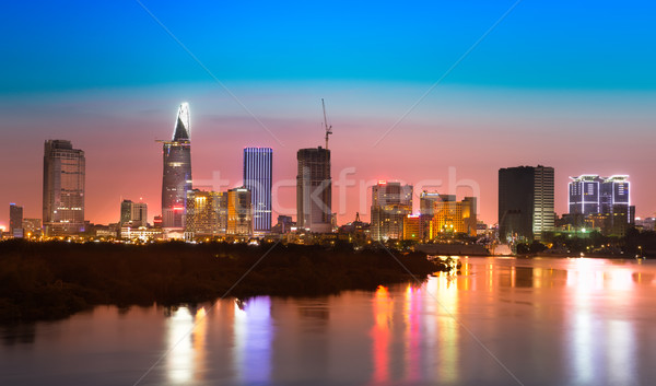 Stock photo: Saigon skyline with river after sunset, Vietnam