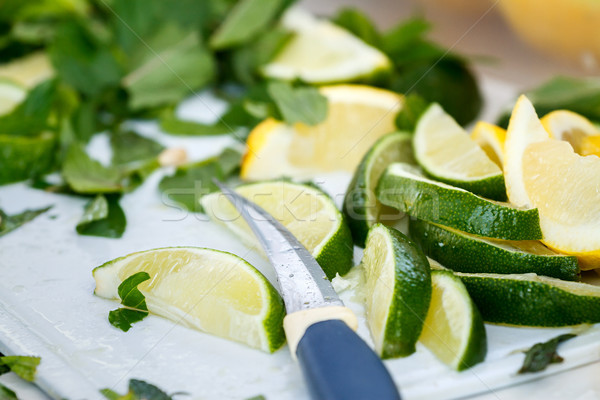 Frischen gehackt Zutaten erfrischend Cocktail Eis Stock foto © fogen