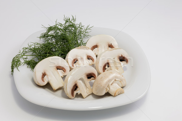 Szeletel champignon gombák tányér vág pázsit Stock fotó © fogen