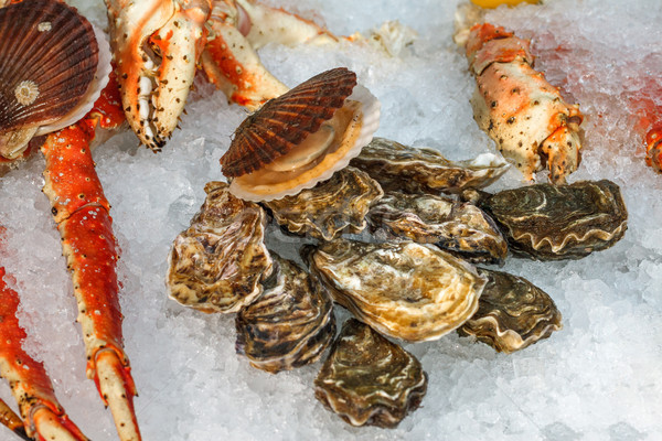 Tray with a lot of type of seafood Stock photo © fogen