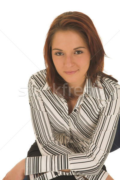 Zakenvrouw bruin haar witte shirt zwarte Stockfoto © Forgiss