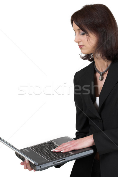 19 business woman formalny czarny garnitur laptop Zdjęcia stock © Forgiss