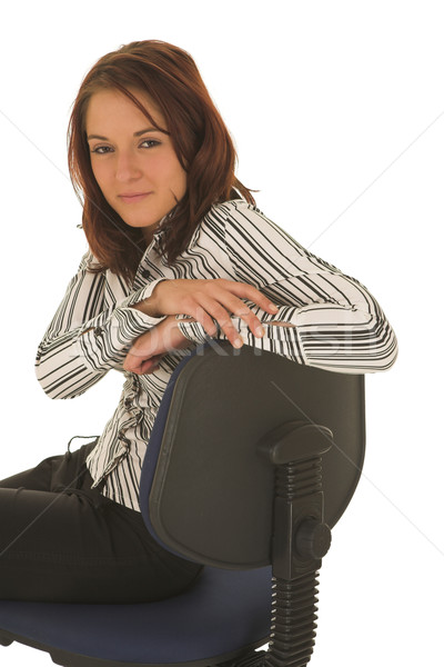 Zakenvrouw bruin haar witte shirt zwarte Stockfoto © Forgiss