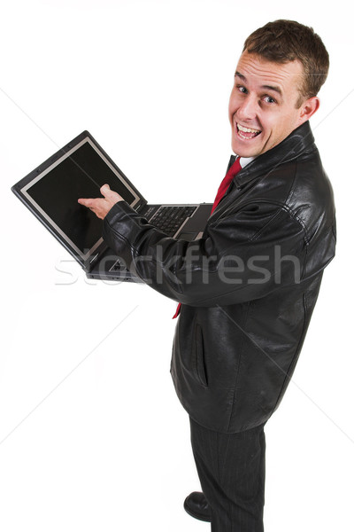 Homme d'affaires 18 costume portable ordinateur sourire [[stock_photo]] © Forgiss