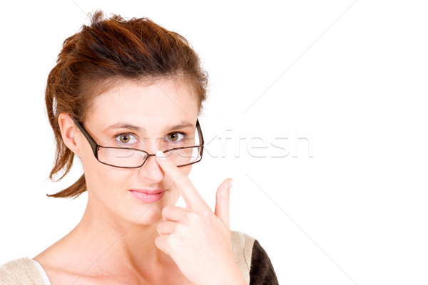 Działalności pani business woman okulary dotknąć strony Zdjęcia stock © Forgiss