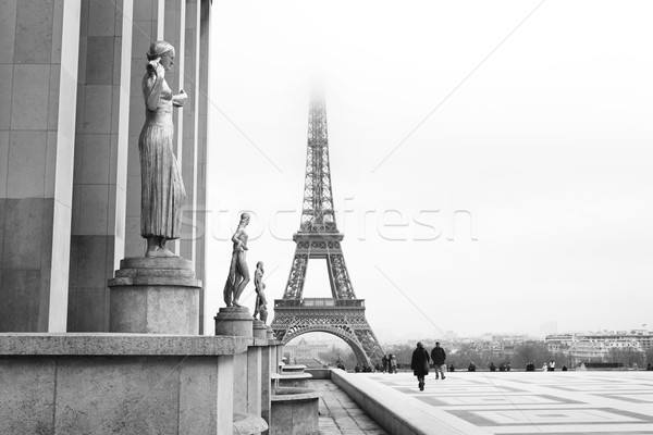 Stock fotó: Párizs · arany · szobor · előtér · Eiffel-torony · Franciaország