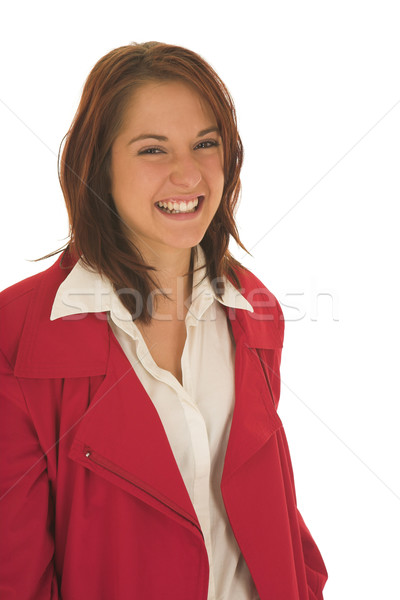 Zakenvrouw bruin haar witte shirt Rood schoonheid Stockfoto © Forgiss