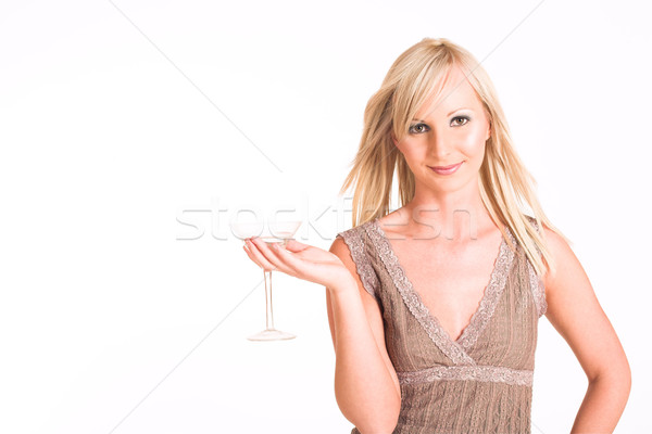 Zakenvrouw blond beige top martini glas Stockfoto © Forgiss
