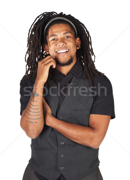 Przystojny Afryki biznesmen długie włosy czarny nieformalny Zdjęcia stock © Forgiss