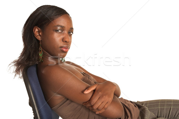12 Afryki business woman neutralny ubrania posiedzenia Zdjęcia stock © Forgiss