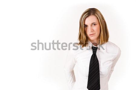 Szczęście 16 business woman biały shirt czarny Zdjęcia stock © Forgiss
