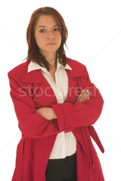 Zakenvrouw bruin haar witte shirt Rood schoonheid Stockfoto © Forgiss