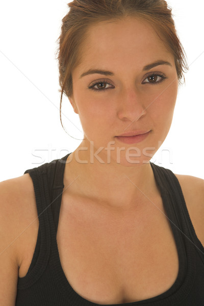 17 barna hajú fekete felső edzőcipő lány Stock fotó © Forgiss