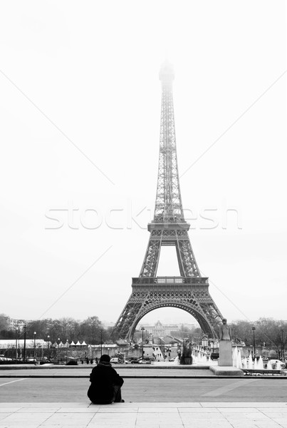 Paris kişi oturma bakıyor Eyfel Kulesi Fransa Stok fotoğraf © Forgiss