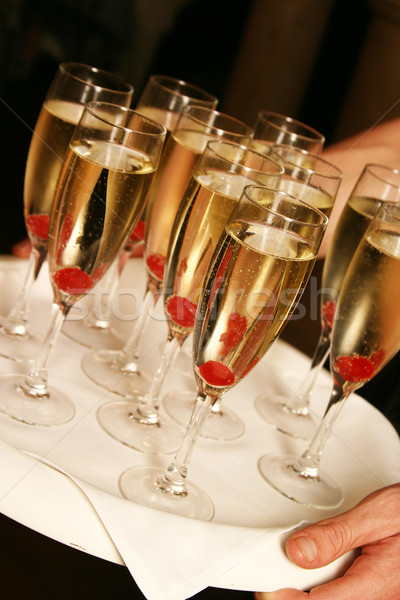 Champagner Kirschen Kellner Feier Stock foto © Forgiss