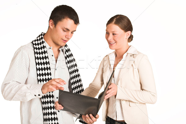 üzletemberek kettő üzleti partnerek egy nő egy férfi Stock fotó © Forgiss