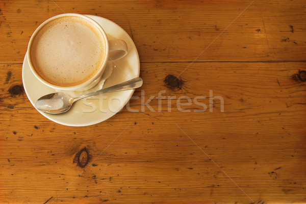 Obiad kubek kawy drewniany stół tabeli mleka Zdjęcia stock © Forgiss