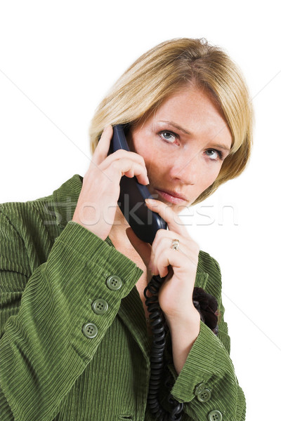 Femme d'affaires vert veste parler accueillant téléphone [[stock_photo]] © Forgiss