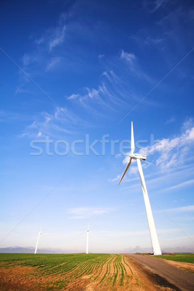Umweltfreundlich Wind Strom Generator stehen blauer Himmel Stock foto © Forgiss