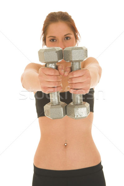 Brünette schwarz top Gewichte Mädchen Arbeit Stock foto © Forgiss