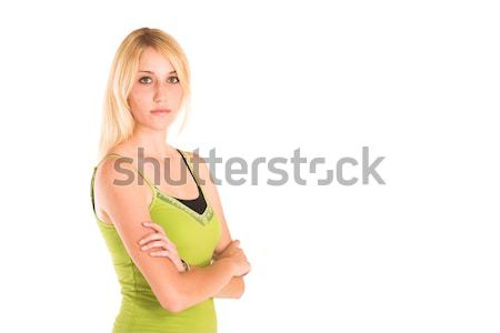 üzletasszony szőke nő üzlet hölgy kötetlen zöld Stock fotó © Forgiss