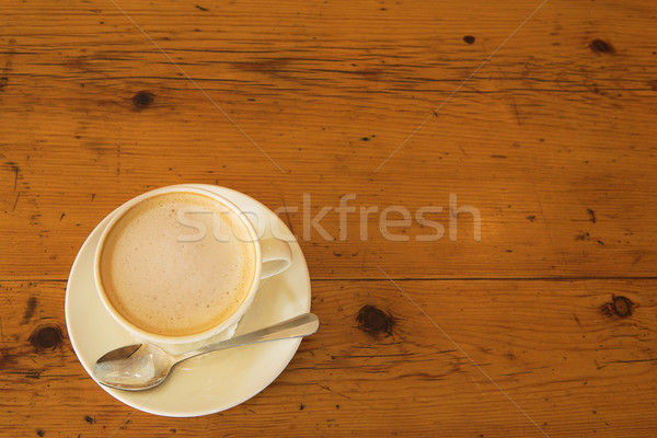Obiad kubek kawy drewniany stół tabeli mleka Zdjęcia stock © Forgiss