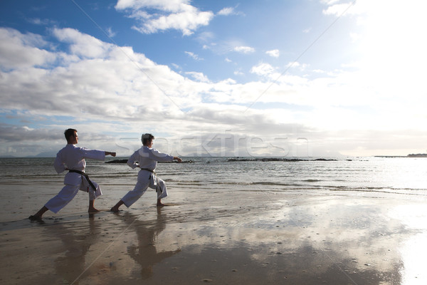 Men practicing Karate on the beach Stock photo © Forgiss