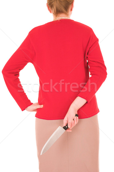 Szőke nő nő középkorú nő nagy kés rejtett Stock fotó © Forgiss