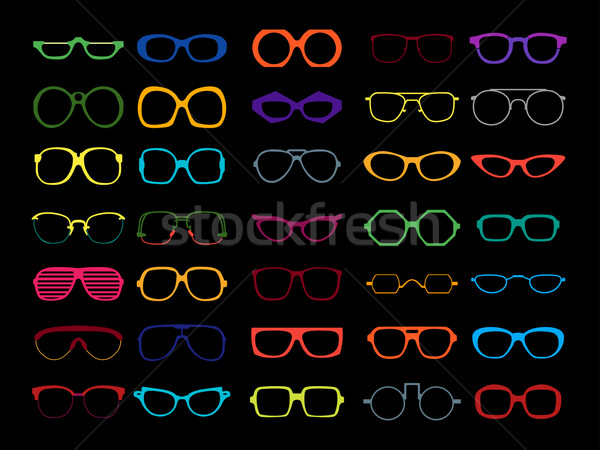 Foto d'archivio: Vettore · set · colorato · occhiali · retro · geek