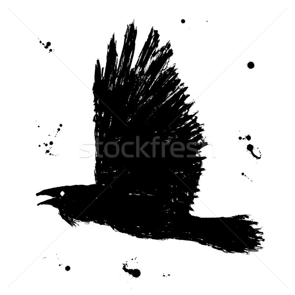 Raven. Grunge hand drawn ink sketch of black fliyng bird Stock photo © Fosin