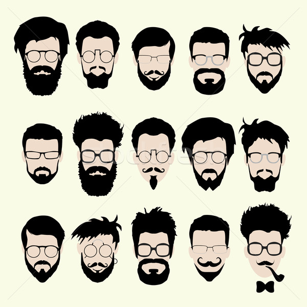 Vector set of hipster style haircut, glasses, beard, mustache Stock photo © Fosin