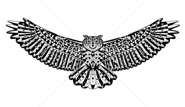 Stock photo: Eagle owl bird. Animals. Hand drawn doodle. Ethnic patterned vector illustration