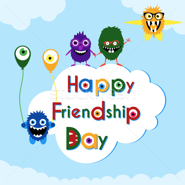 Freundschaft Tag Grußkarte cute Monster Wolke Stock foto © Fosin