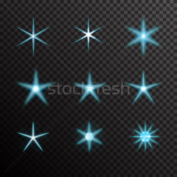 Stock photo: Vector set of glowing light bursts on black