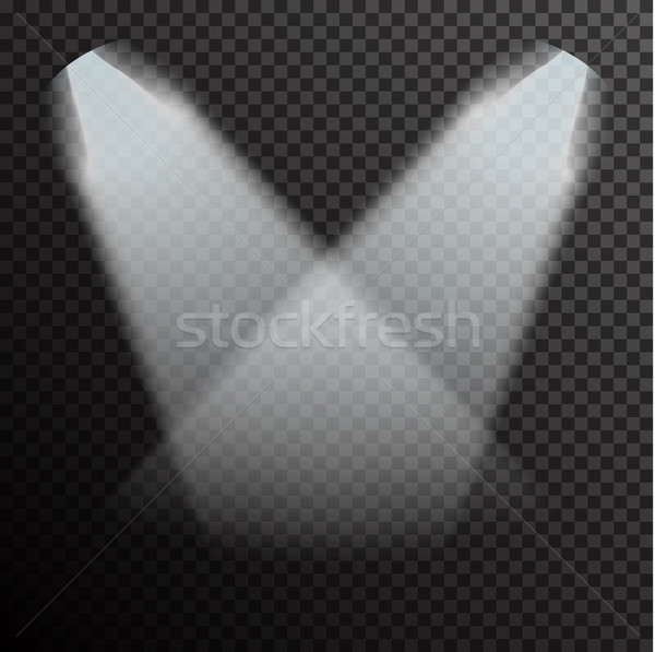 Realistic white gray glowing spotlights on transparent laid background Stock photo © Fosin
