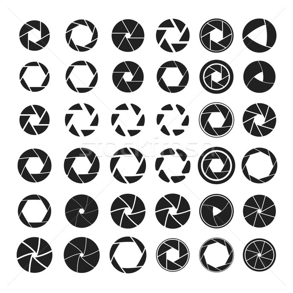 Set nero fotocamera dell'otturatore icone bianco Foto d'archivio © Fosin