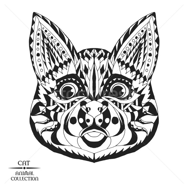 Stylizowany kot szkic tatuaż tshirt głowie Zdjęcia stock © Fosin