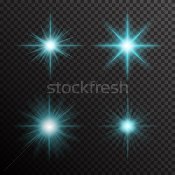 Vector set of glowing light bursts with sparkles on transparent background Stock photo © Fosin