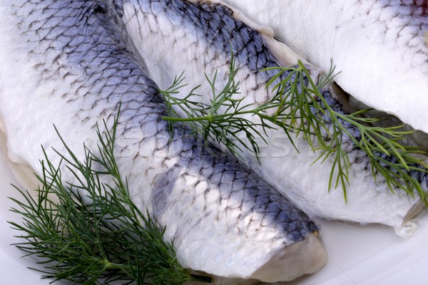 Witte plaat vissen ontbijt behang jeugd Stockfoto © Fotaw