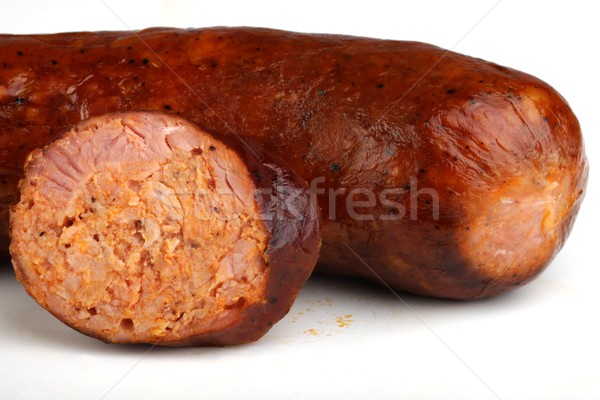 Worst gerookt varkensvlees voedsel ontbijt witte Stockfoto © Fotaw