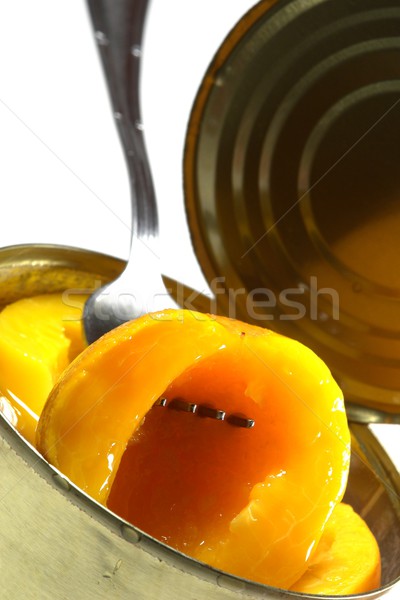 Perziken metaal vak voedsel vruchten vruchten Stockfoto © Fotaw