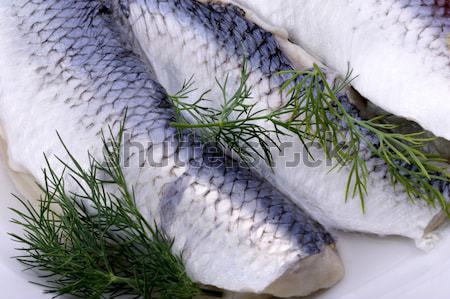 Witte plaat vissen ontbijt behang jeugd Stockfoto © Fotaw