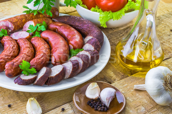 Country table plate sausage spices Stock photo © fotoaloja