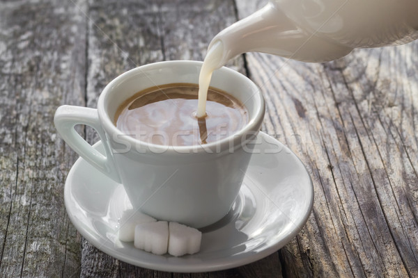 pouring milk from jug cup black coffee Stock photo © fotoaloja
