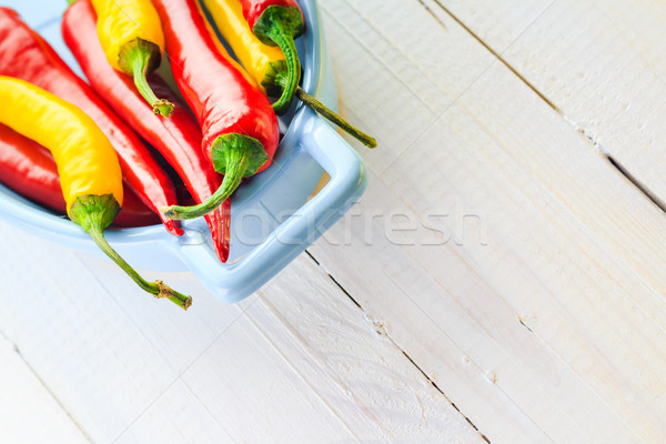 Farbenreich Paprika blau Schüssel Feuer Holz Stock foto © fotoaloja