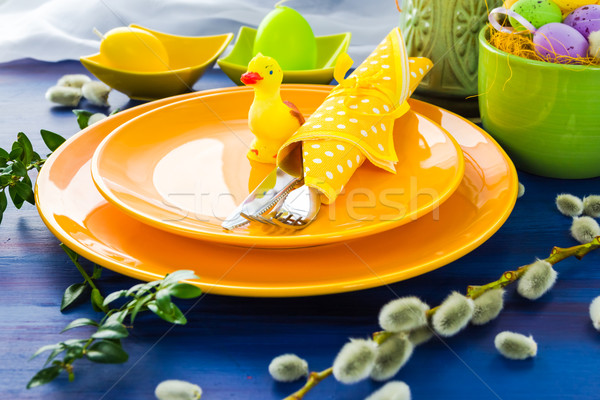 Easter table setting yellow duck Stock photo © fotoaloja